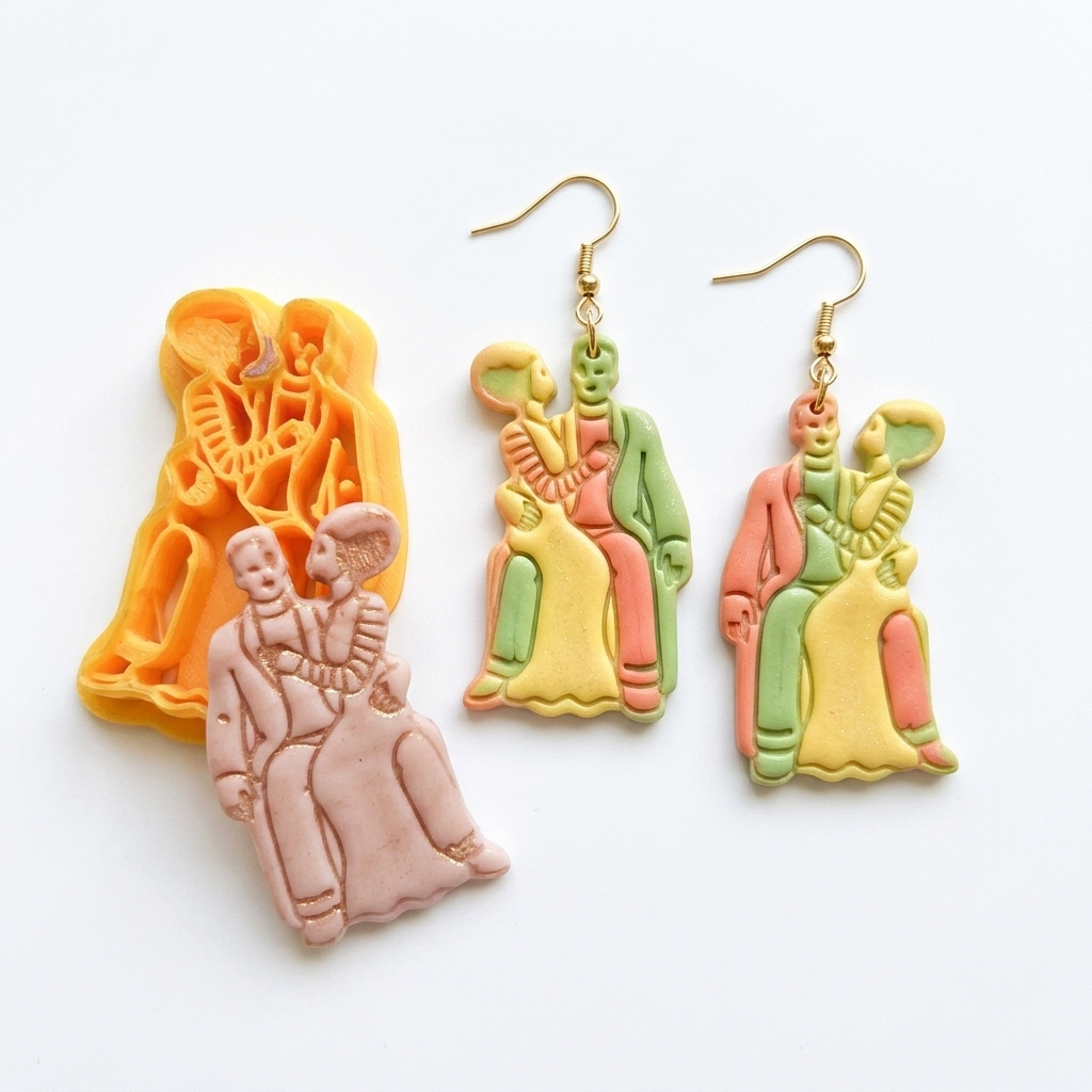 Frankenstein and His Bride in Love Polymer Clay Cutter | Halloween Earring Tool
