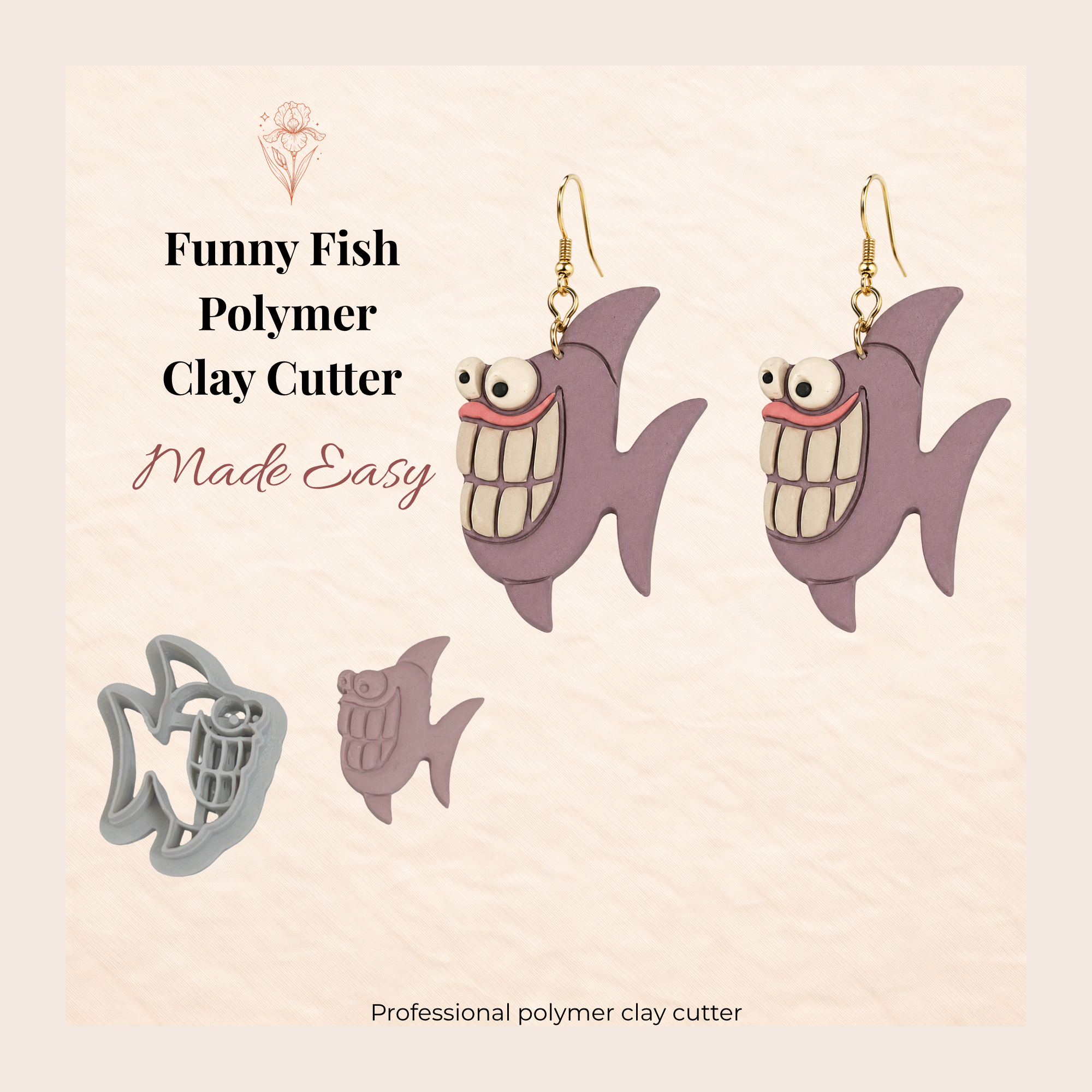 Funny Fish Polymer Clay Cutter 25–45mm | Quirky Ocean Earring Cutter | IrisCrafts7