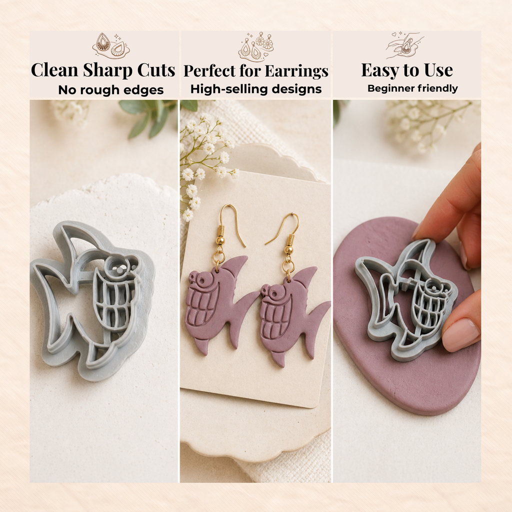 Funny Fish Polymer Clay Cutter 25–45mm | Quirky Ocean Earring Cutter | IrisCrafts7