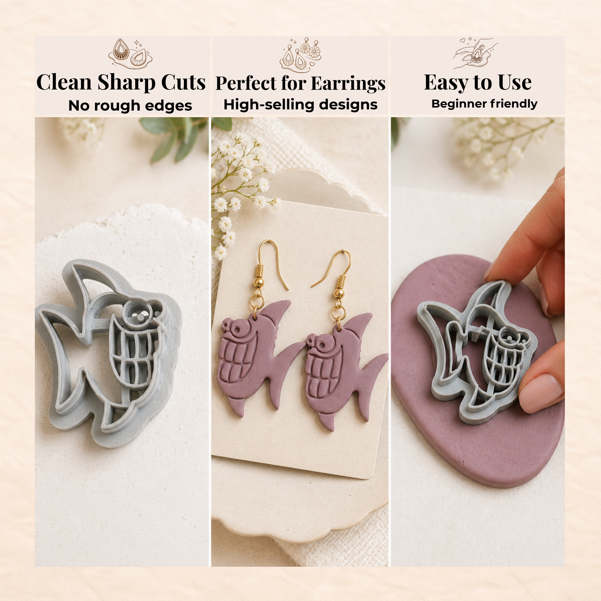 Funny Fish Polymer Clay Cutter 25–45mm | Quirky Ocean Earring Cutter | IrisCrafts7
