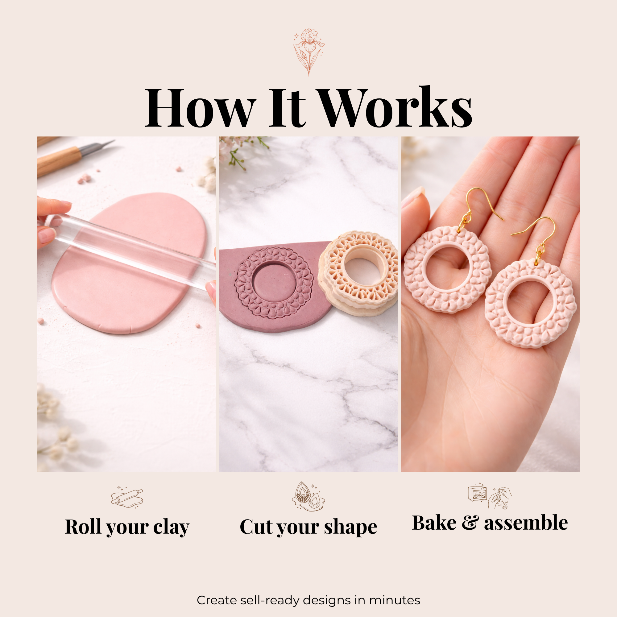 Garden Bridal Bloom Polymer Clay Cutter – Floral Wedding Earrings Tool | Clay Jewellery Cutter