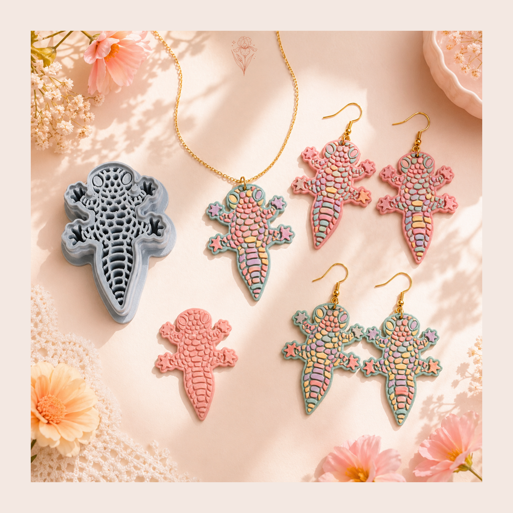 Gecko Polymer Clay Cutter 30–50mm | Reptile Earring Cutter | IrisCrafts7