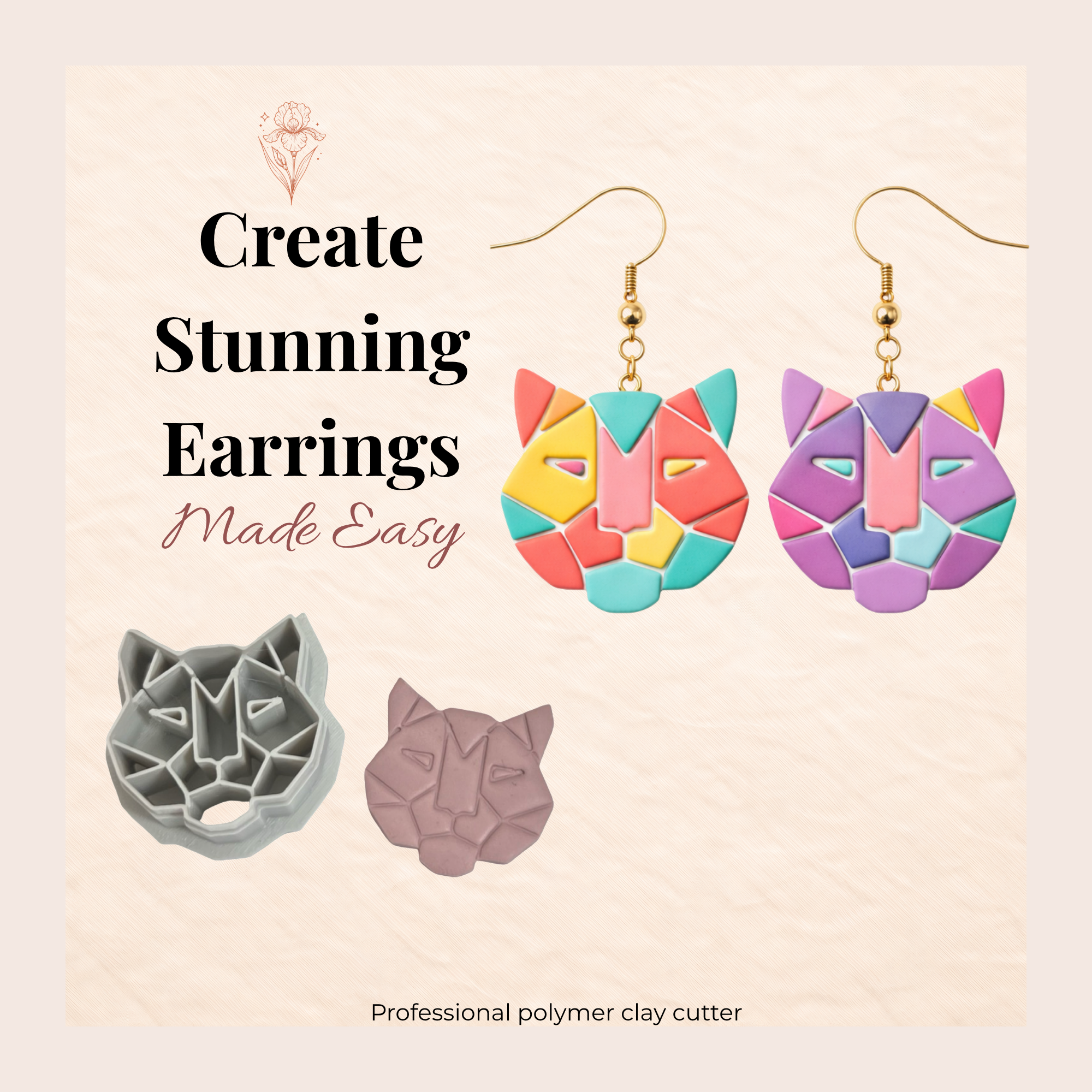 Geometric Tiger Polymer Clay Cutter 25 30 35 40mm | IrisCrafts7