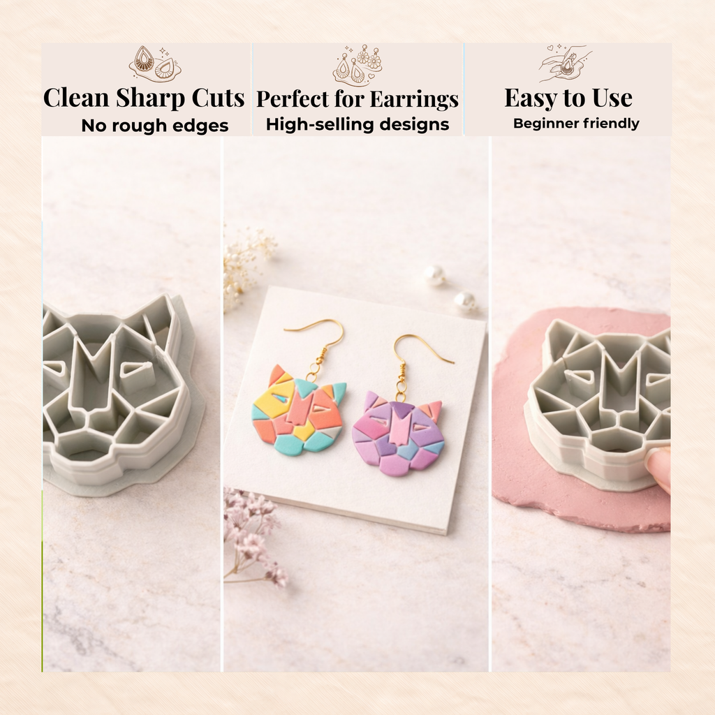 Geometric Tiger Polymer Clay Cutter 25 30 35 40mm | IrisCrafts7