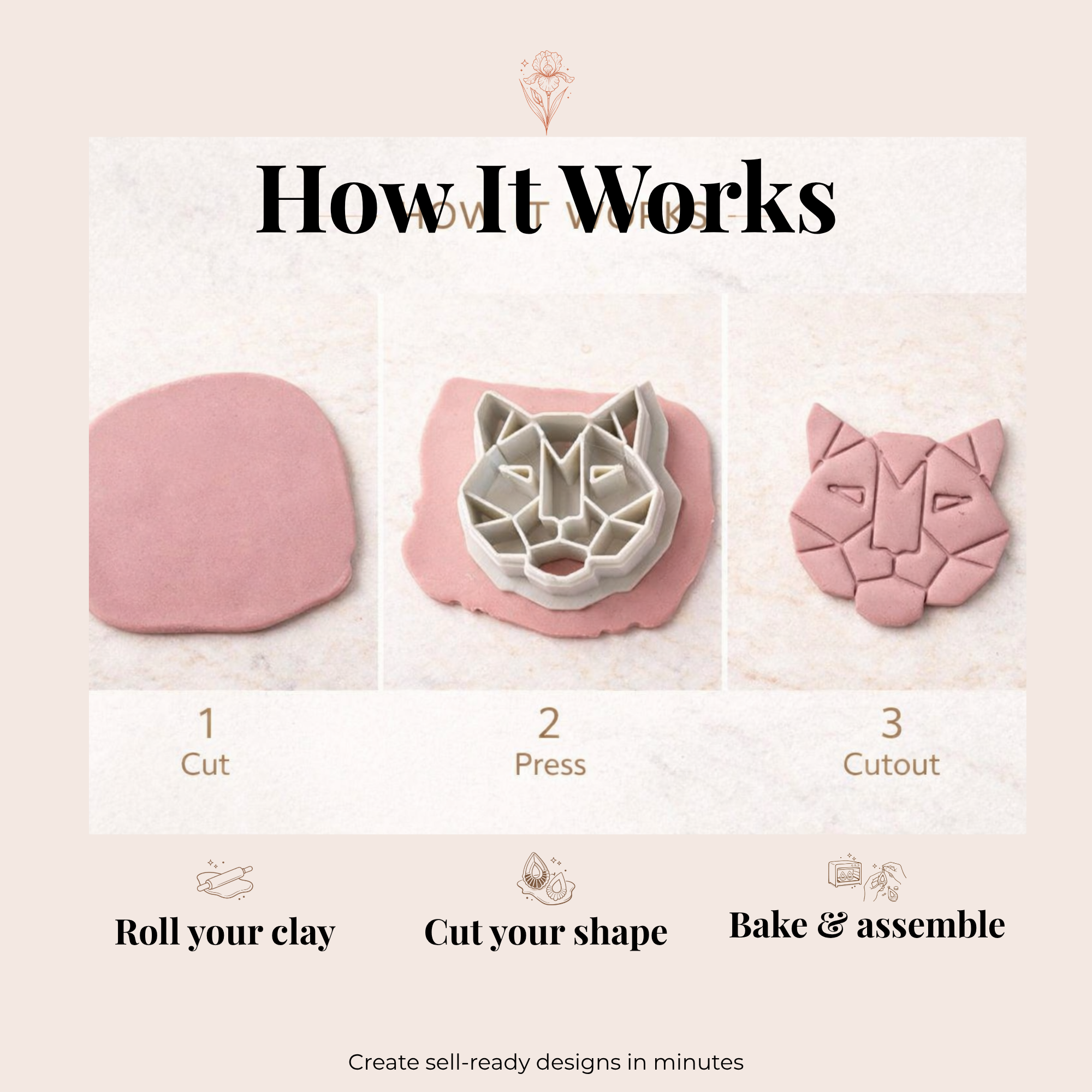 Geometric Tiger Polymer Clay Cutter 25 30 35 40mm | IrisCrafts7