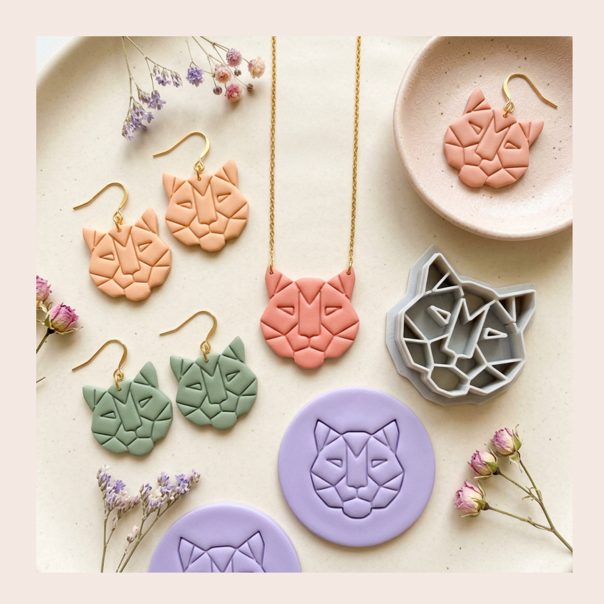 Geometric Tiger Polymer Clay Cutter 25 30 35 40mm | IrisCrafts7