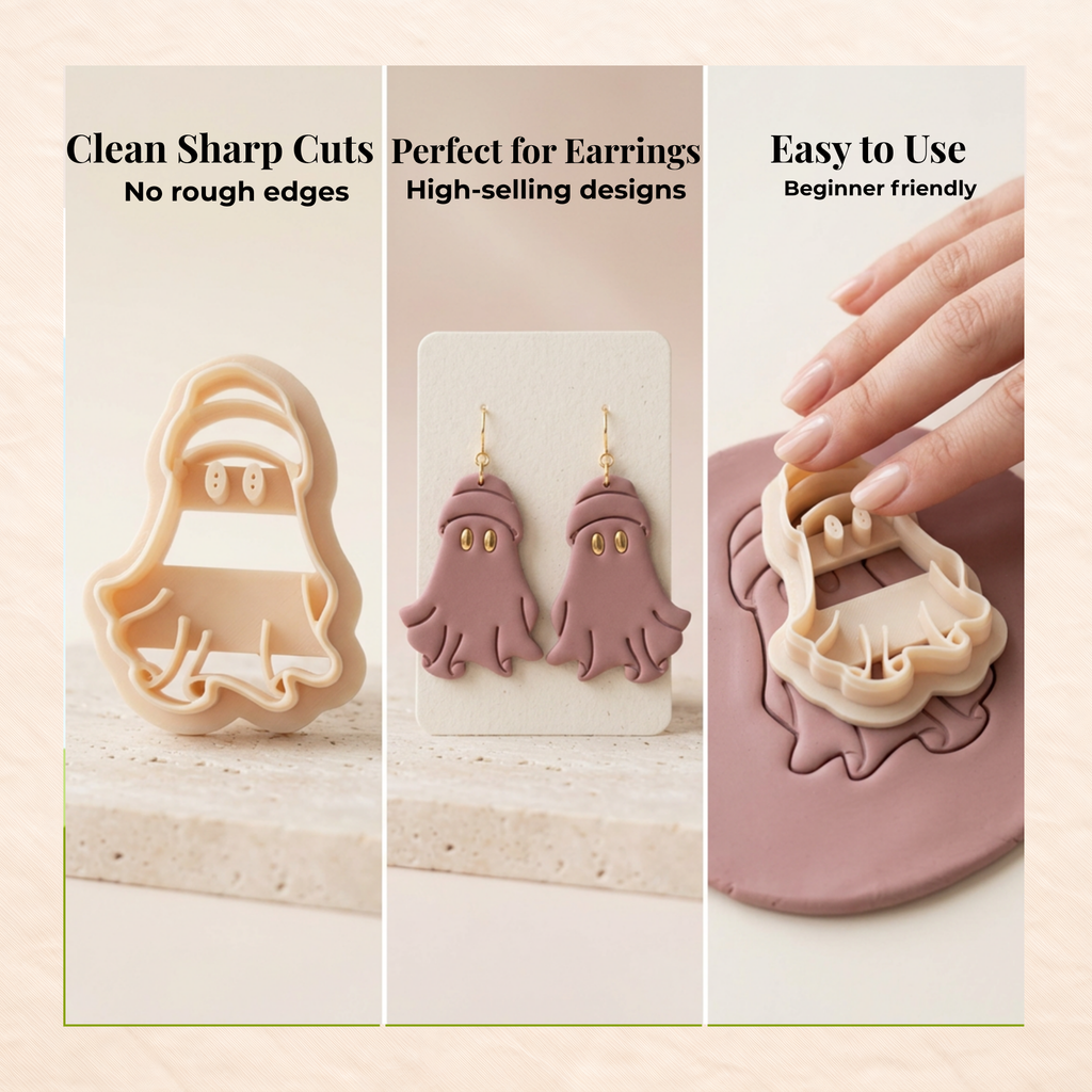 Ghost 5 Polymer Clay Cutter – Halloween Earring Cutter, Cute Ghost Shape, Clay Tools