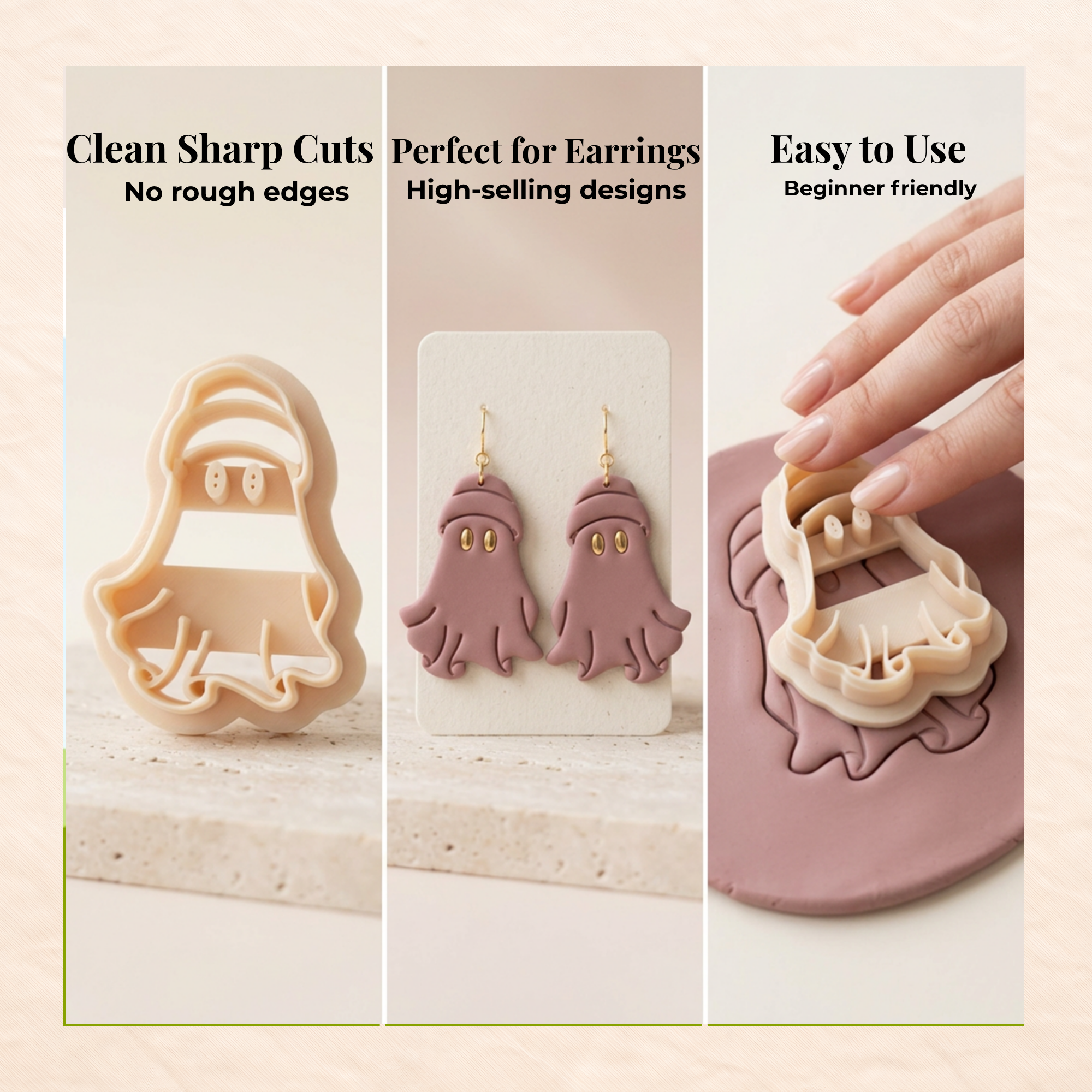 Ghost 5 Polymer Clay Cutter – Halloween Earring Cutter, Cute Ghost Shape, Clay Tools
