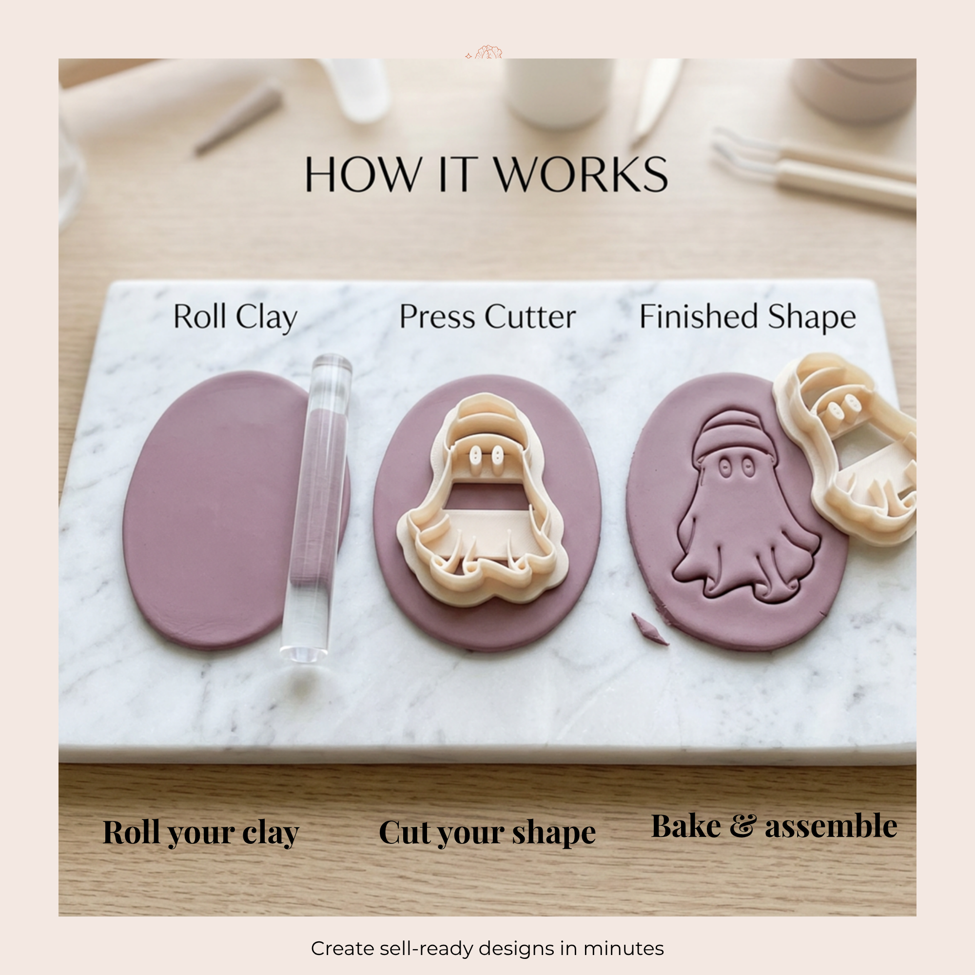 Ghost 5 Polymer Clay Cutter – Halloween Earring Cutter, Cute Ghost Shape, Clay Tools
