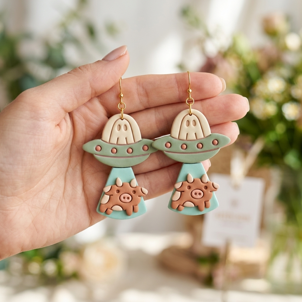Ghost Alien with Cow Set of 3 Polymer Clay Cutters | 30–50mm | Halloween Alien Ghost Cow Clay Cutter Set | Earring Jewellery Making Tool