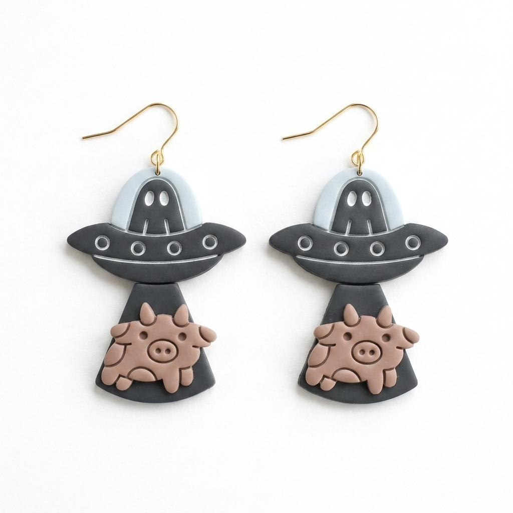 Ghost Alien with Cow Set of 3 Polymer Clay Cutters | 30–50mm | Halloween Alien Ghost Cow Clay Cutter Set | Earring Jewellery Making Tool