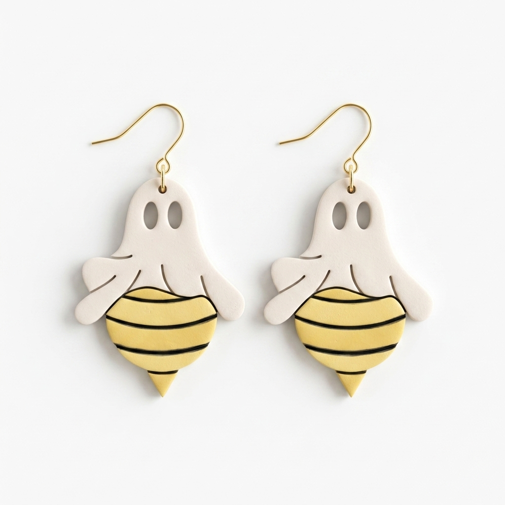 Ghost Bee 1 Polymer Clay Cutter | 25–45mm | Halloween Ghost Bee Shape Clay Cutter | Earring Jewellery Making Tool