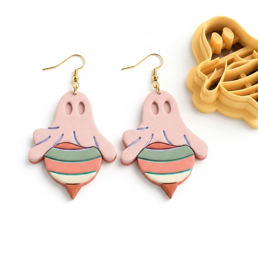 Ghost Bee 1 Polymer Clay Cutter | 25–45mm | Halloween Ghost Bee Shape Clay Cutter | Earring Jewellery Making Tool