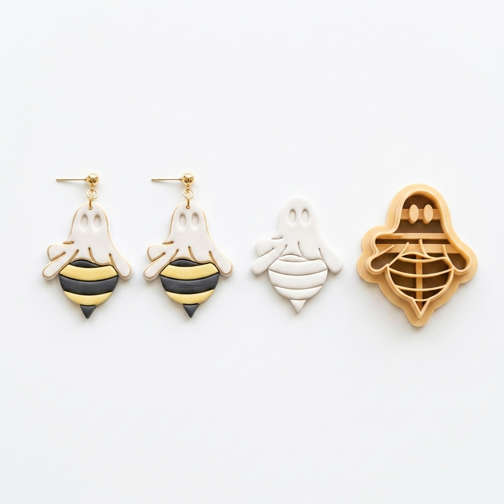 Ghost Bee 1 Polymer Clay Cutter | 25–45mm | Halloween Ghost Bee Shape Clay Cutter | Earring Jewellery Making Tool