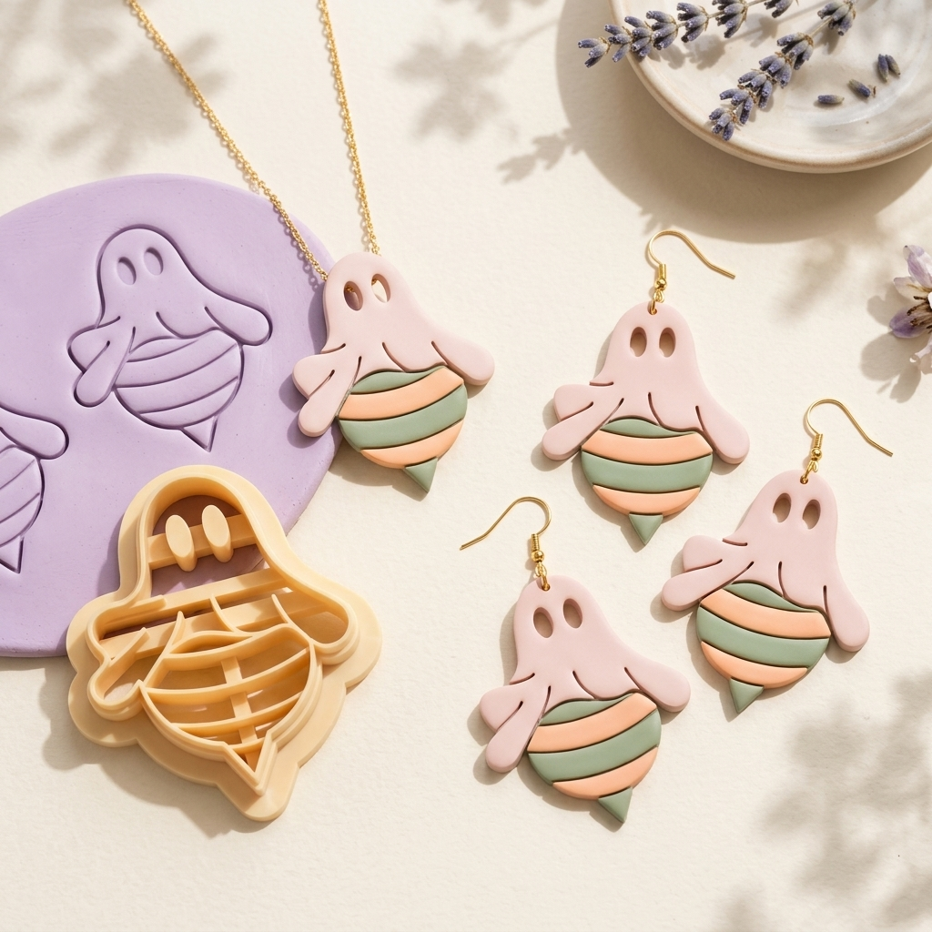 Ghost Bee 1 Polymer Clay Cutter | 25–45mm | Halloween Ghost Bee Shape Clay Cutter | Earring Jewellery Making Tool