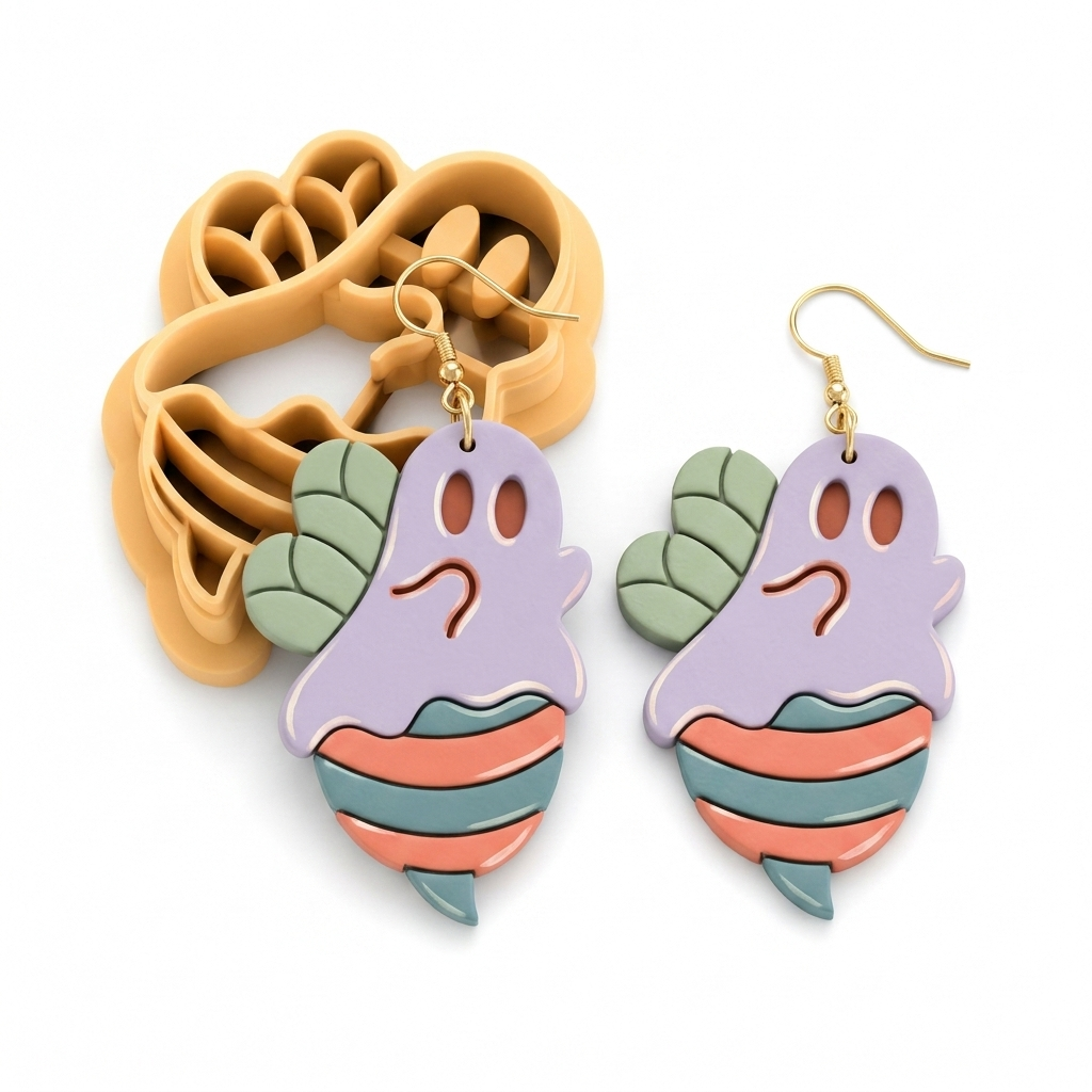 Ghost Bee 2 Polymer Clay Cutter | 25–45mm | Halloween Ghost Bee Shape Clay Cutter | Earring Jewellery Making Tool