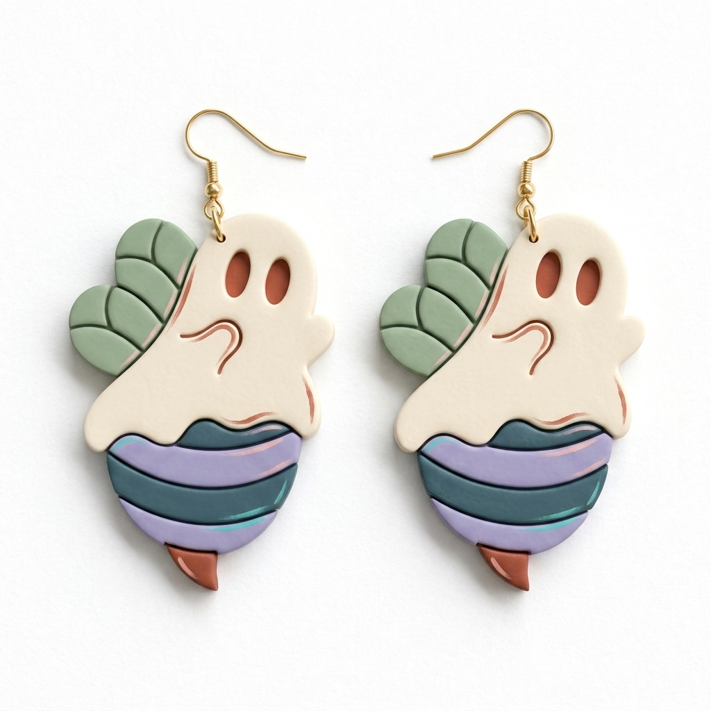 Ghost Bee 2 Polymer Clay Cutter | 25–45mm | Halloween Ghost Bee Shape Clay Cutter | Earring Jewellery Making Tool