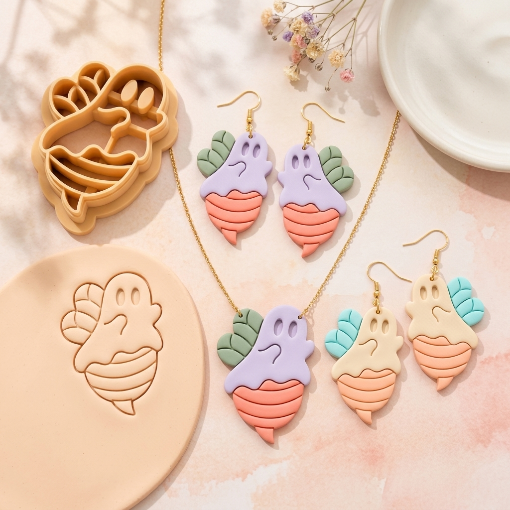 Ghost Bee 2 Polymer Clay Cutter | 25–45mm | Halloween Ghost Bee Shape Clay Cutter | Earring Jewellery Making Tool