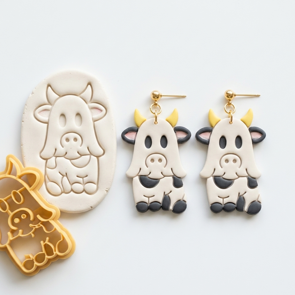 Ghost Cow Polymer Clay Cutter | 25–45mm | Halloween Ghost Cow Shape Clay Cutter | Earring Jewellery Making Tool