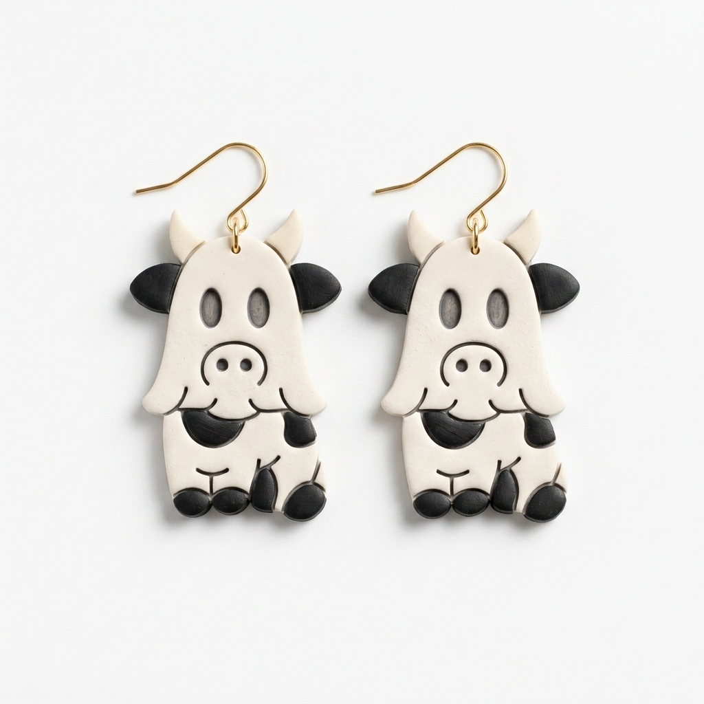 Ghost Cow Polymer Clay Cutter | 25–45mm | Halloween Ghost Cow Shape Clay Cutter | Earring Jewellery Making Tool