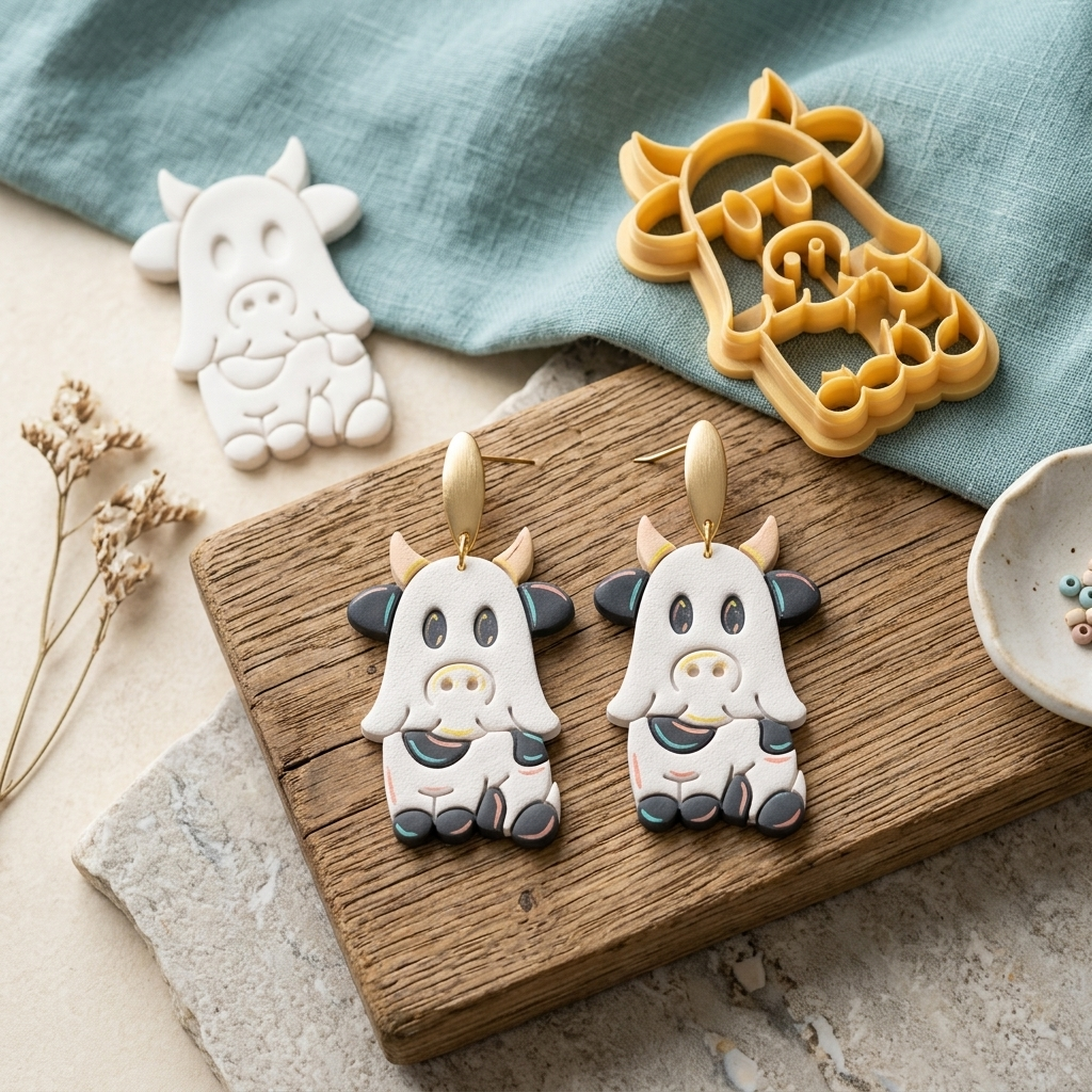 Ghost Cow Polymer Clay Cutter | 25–45mm | Halloween Ghost Cow Shape Clay Cutter | Earring Jewellery Making Tool
