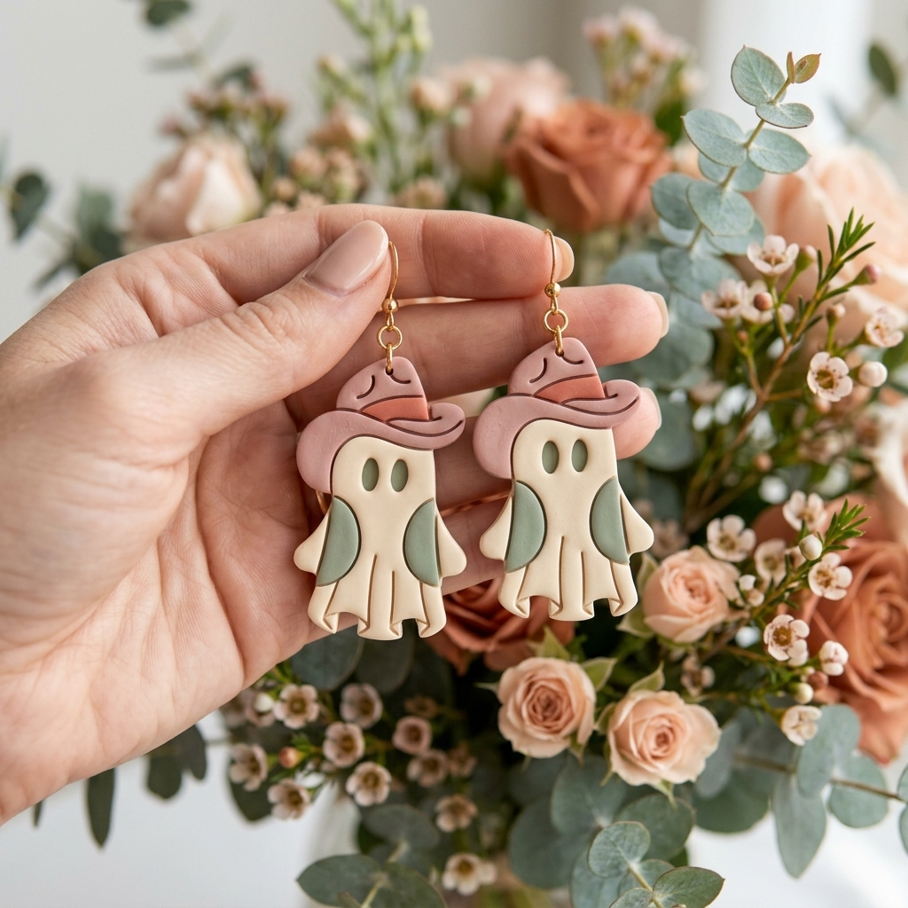 Ghost Cowboy Polymer Clay Cutter | 25–45mm | Halloween Ghost Cowboy Shape Clay Cutter | Earring Jewellery Making Tool