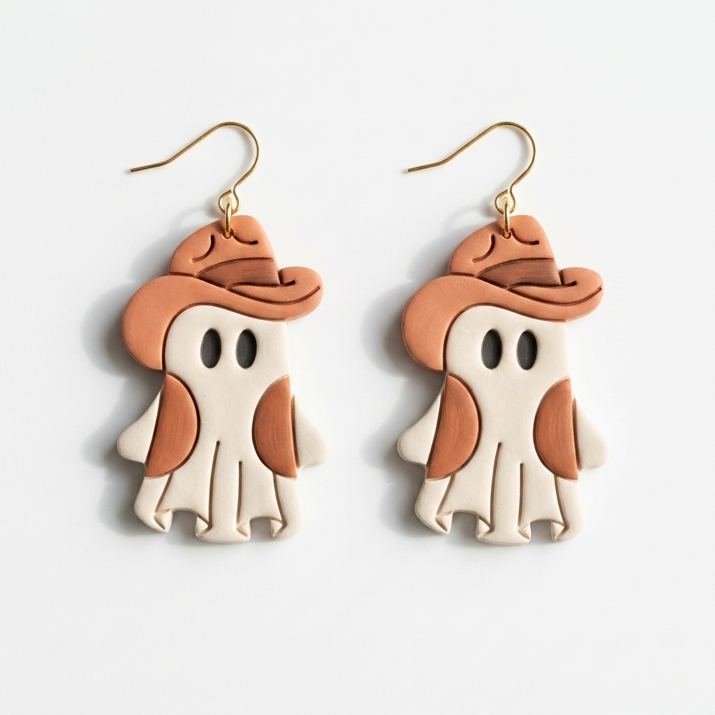 Ghost Cowboy Polymer Clay Cutter | 25–45mm | Halloween Ghost Cowboy Shape Clay Cutter | Earring Jewellery Making Tool