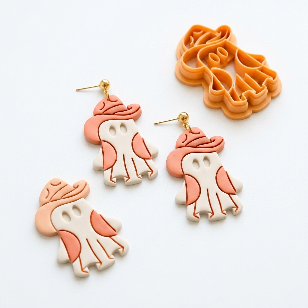 Ghost Cowboy Polymer Clay Cutter | 25–45mm | Halloween Ghost Cowboy Shape Clay Cutter | Earring Jewellery Making Tool