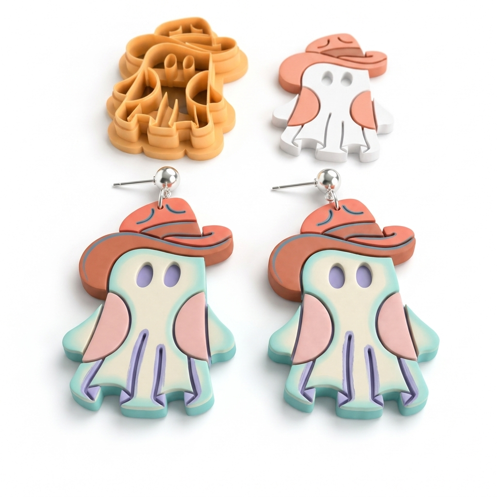 Ghost Cowboy Polymer Clay Cutter | 25–45mm | Halloween Ghost Cowboy Shape Clay Cutter | Earring Jewellery Making Tool
