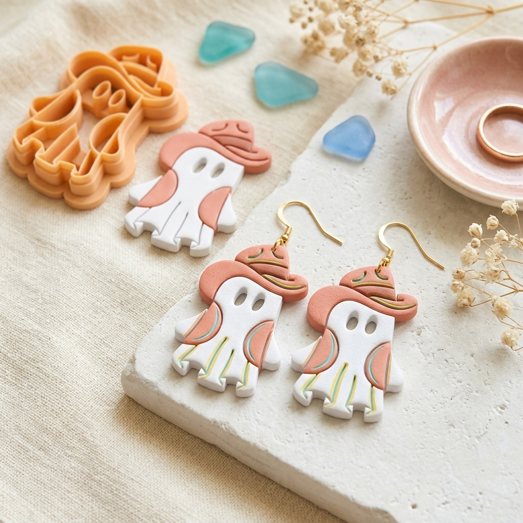 Ghost Cowboy Polymer Clay Cutter | 25–45mm | Halloween Ghost Cowboy Shape Clay Cutter | Earring Jewellery Making Tool