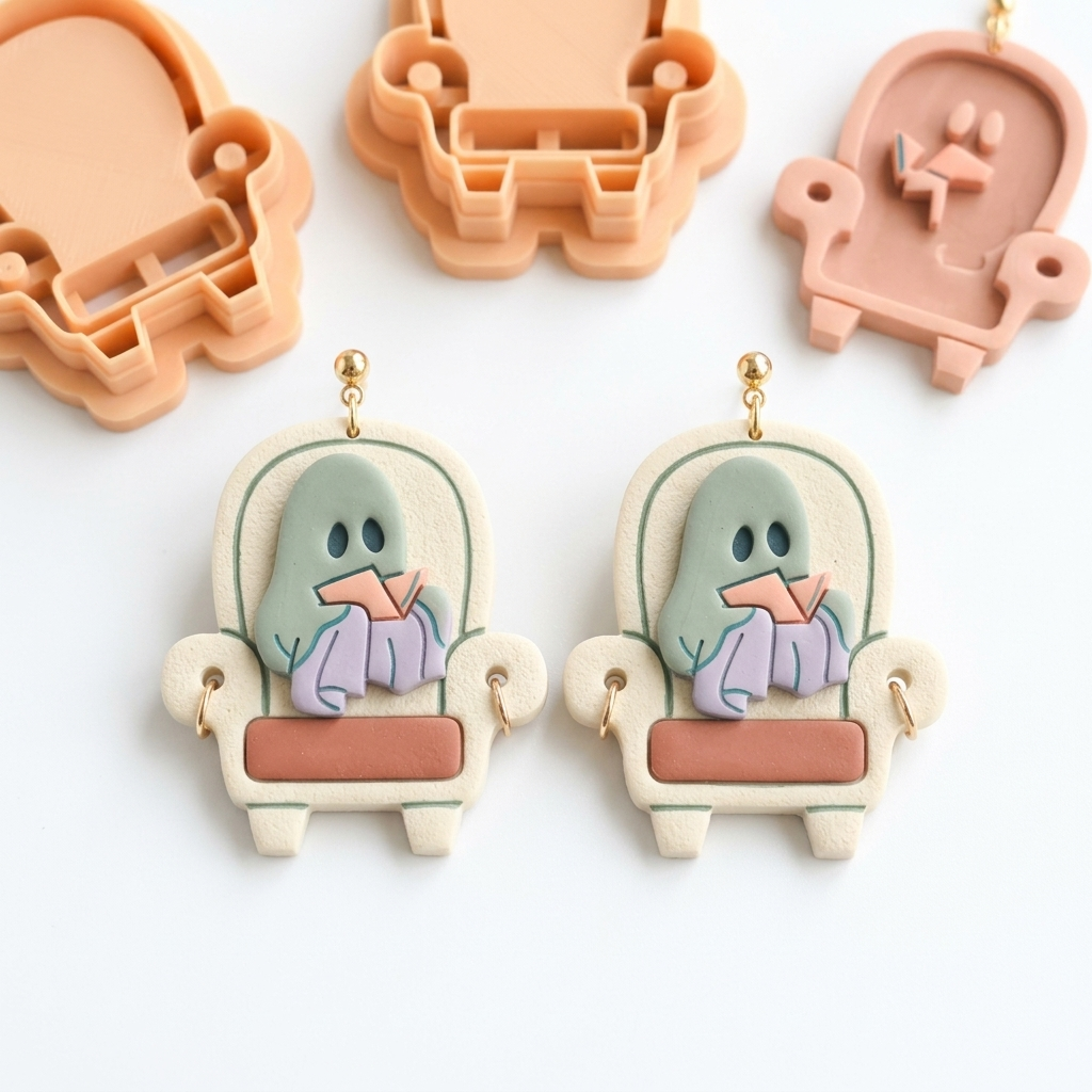 Ghost in the Chair Polymer Clay Cutter | 25–45mm | Halloween Ghost Chair Shape Clay Cutter | Earring Jewellery Making Tool
