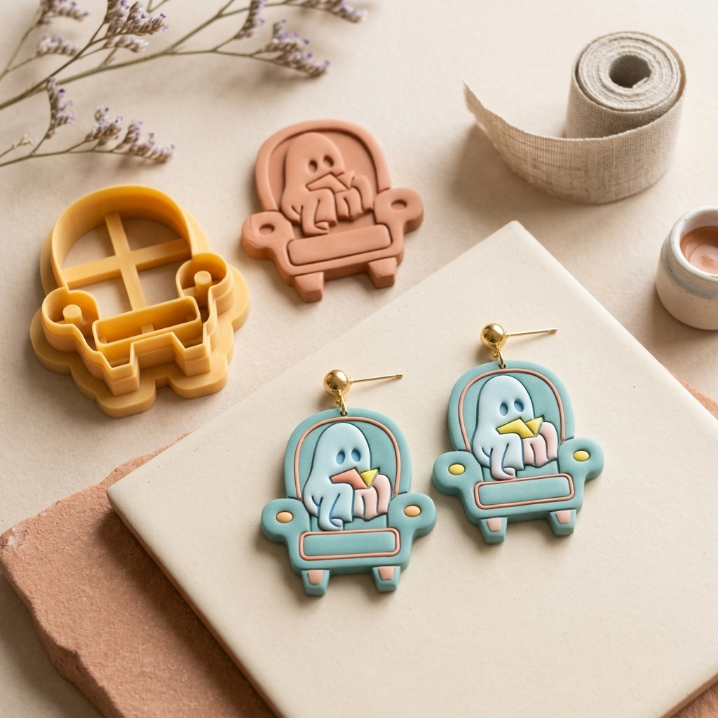 Ghost in the Chair Polymer Clay Cutter | 25–45mm | Halloween Ghost Chair Shape Clay Cutter | Earring Jewellery Making Tool