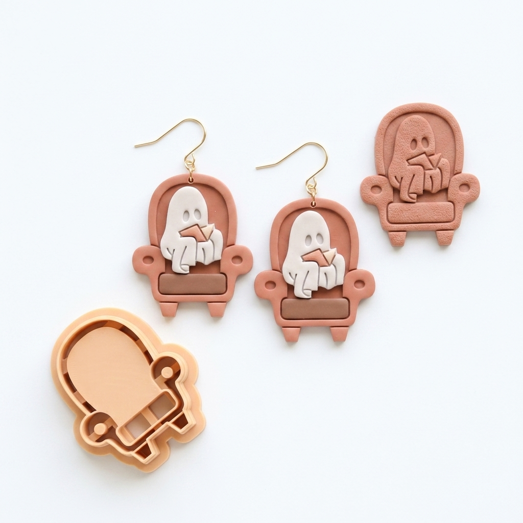 Ghost in the Chair Polymer Clay Cutter | 25–45mm | Halloween Ghost Chair Shape Clay Cutter | Earring Jewellery Making Tool