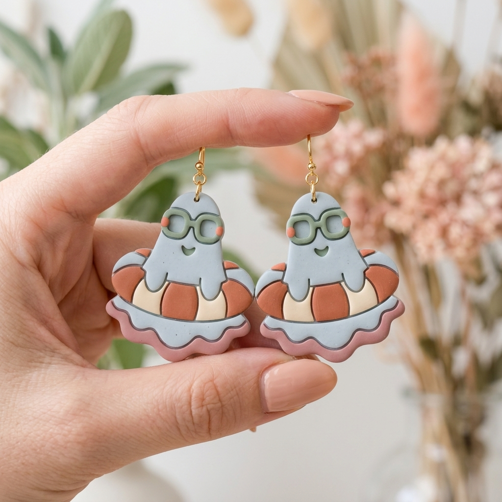 Ghost in the Lifebuoy Polymer Clay Cutter | 25–45mm | Halloween Ghost Lifebuoy Clay Cutter | Earring Jewellery Making Tool