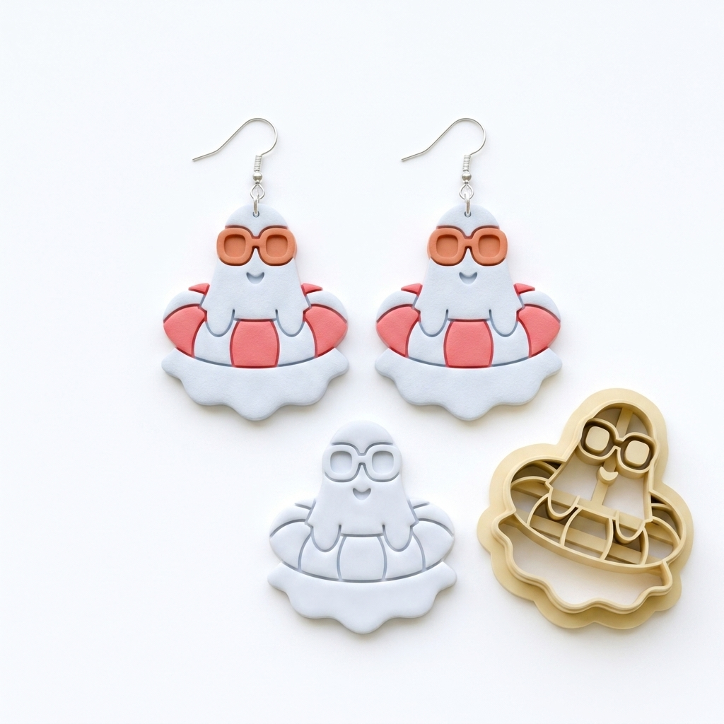 Ghost in the Lifebuoy Polymer Clay Cutter | 25–45mm | Halloween Ghost Lifebuoy Clay Cutter | Earring Jewellery Making Tool