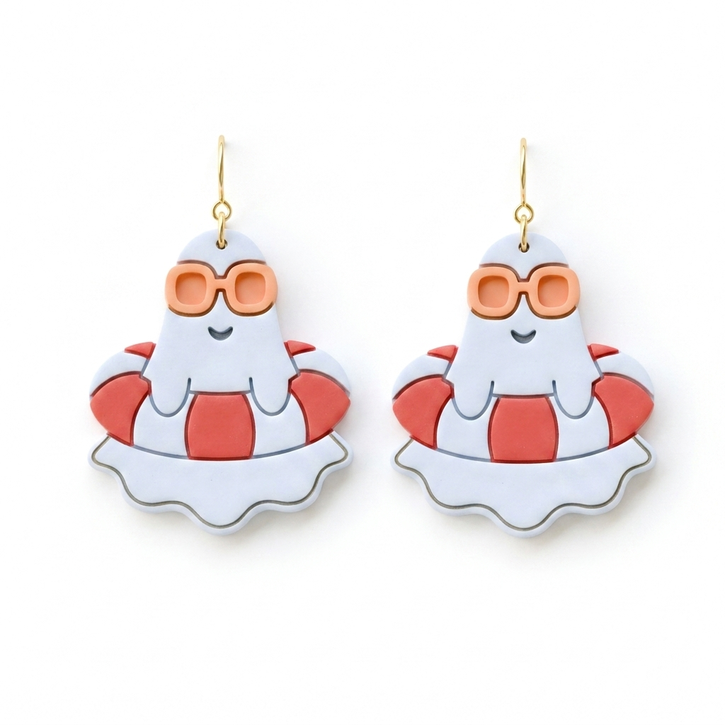 Ghost in the Lifebuoy Polymer Clay Cutter | 25–45mm | Halloween Ghost Lifebuoy Clay Cutter | Earring Jewellery Making Tool