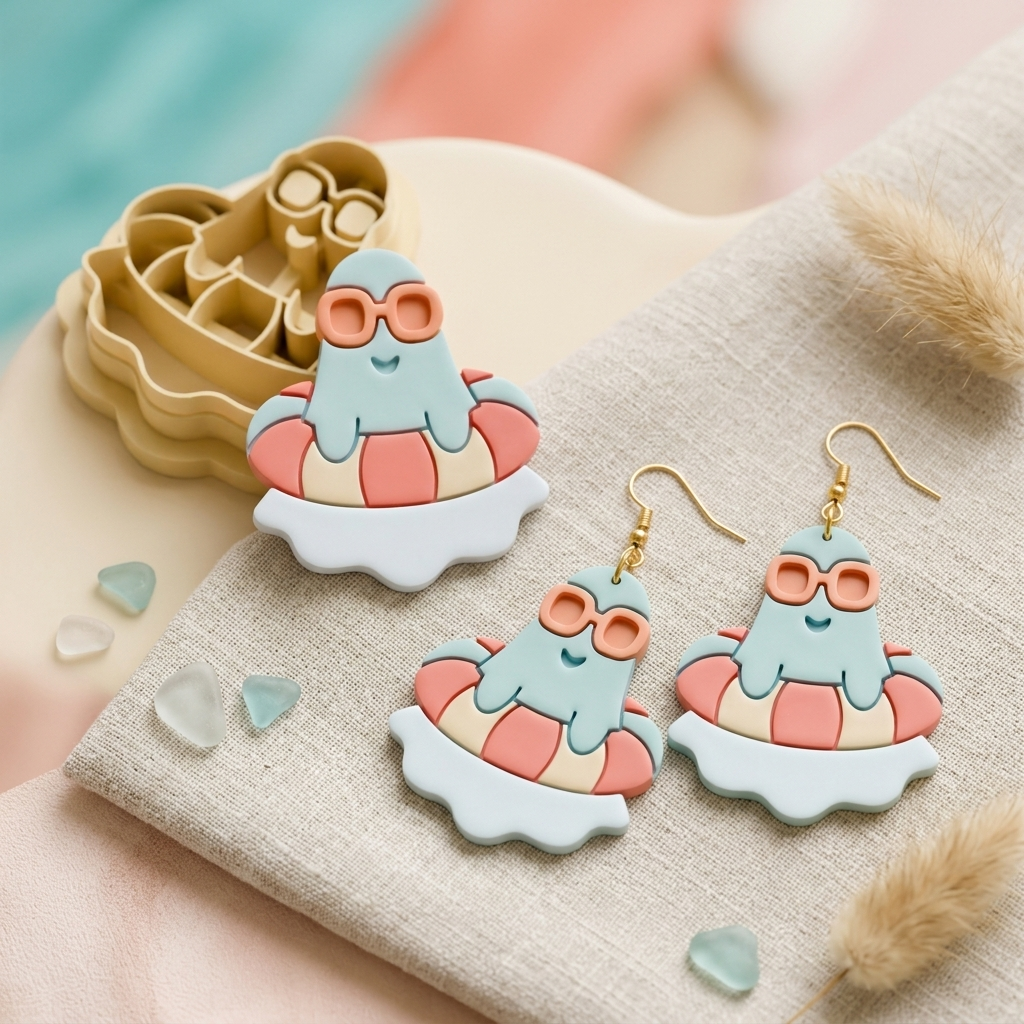 Ghost in the Lifebuoy Polymer Clay Cutter | 25–45mm | Halloween Ghost Lifebuoy Clay Cutter | Earring Jewellery Making Tool