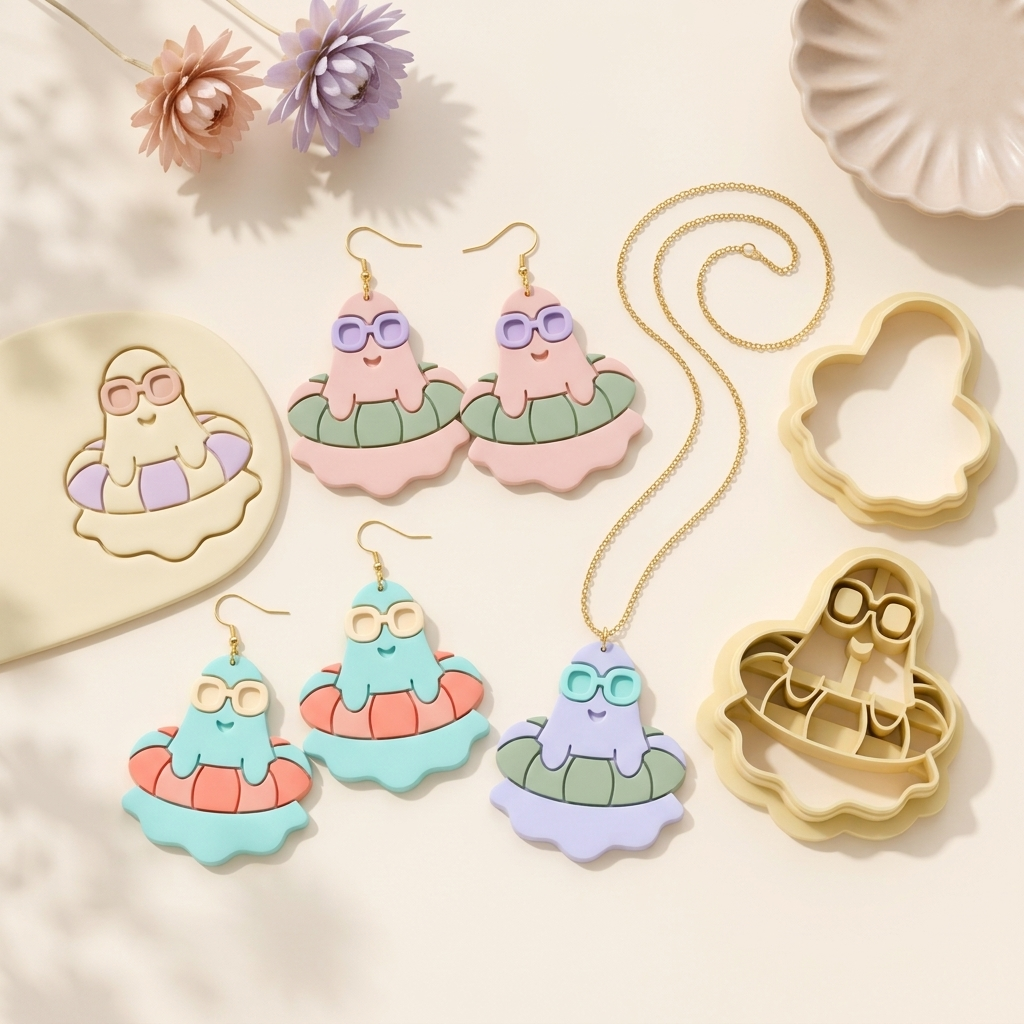 Ghost in the Lifebuoy Polymer Clay Cutter | 25–45mm | Halloween Ghost Lifebuoy Clay Cutter | Earring Jewellery Making Tool