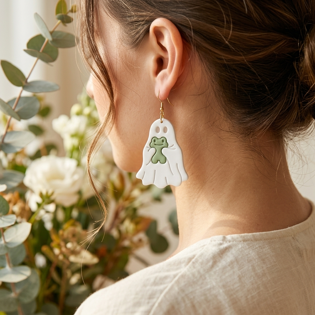 Ghost with Frog Polymer Clay Cutter | Cute Halloween Earring Tool