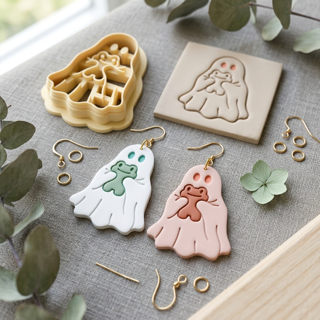Ghost with Frog Polymer Clay Cutter | Cute Halloween Earring Tool