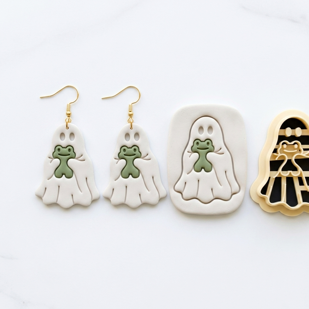 Ghost with Frog Polymer Clay Cutter | Cute Halloween Earring Tool