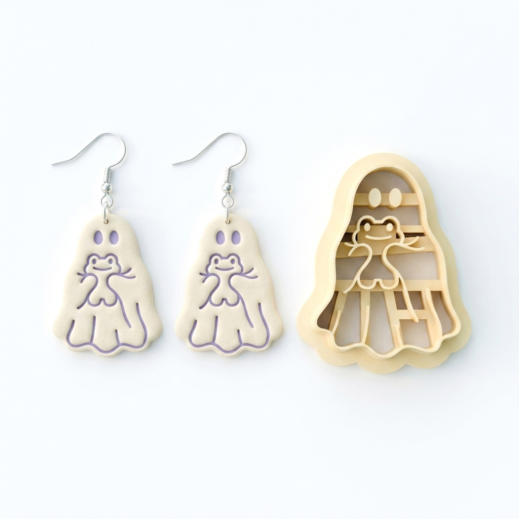 Ghost with Frog Polymer Clay Cutter | Cute Halloween Earring Tool