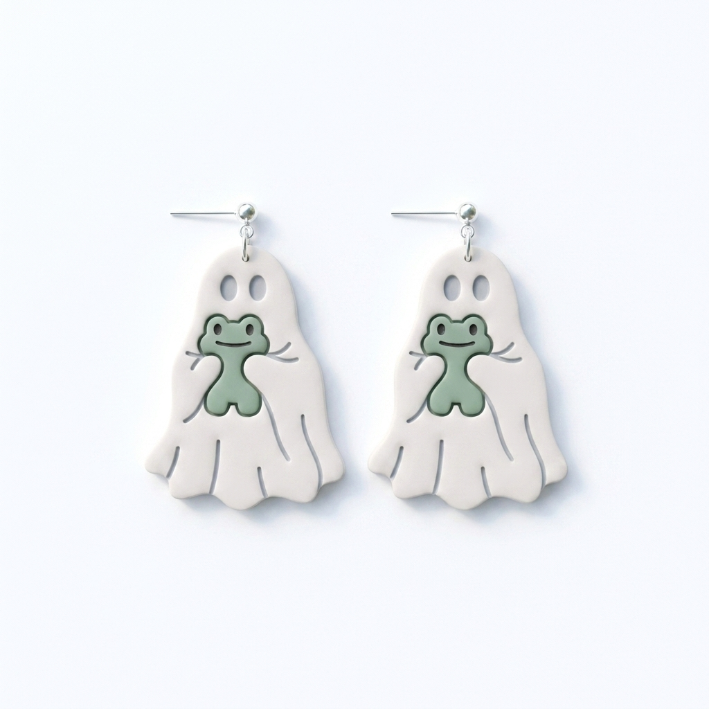 Ghost with Frog Polymer Clay Cutter | Cute Halloween Earring Tool