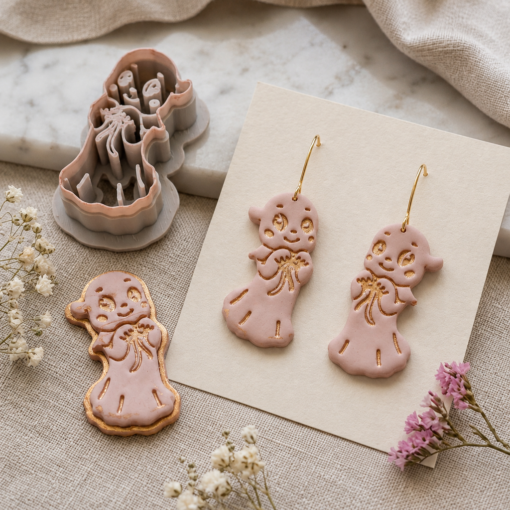 Ghost with Ribbon Bow Polymer Clay Cutter | Cute Halloween Earring Tool