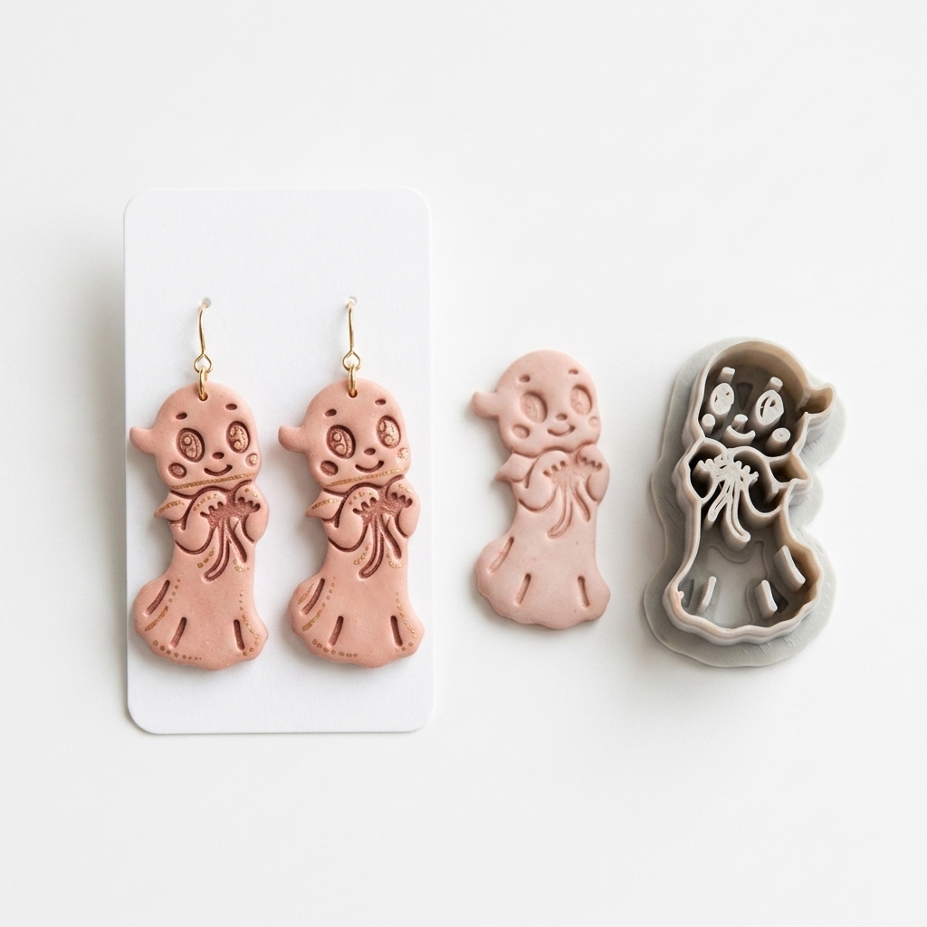 Ghost with Ribbon Bow Polymer Clay Cutter | Cute Halloween Earring Tool