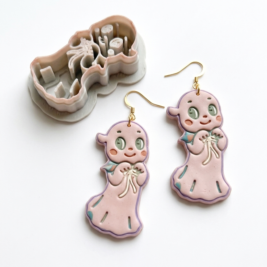 Ghost with Ribbon Bow Polymer Clay Cutter | Cute Halloween Earring Tool