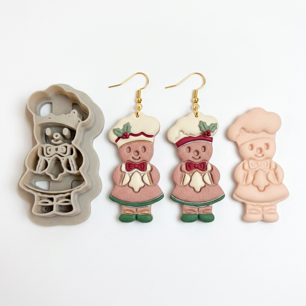 Gingerbread Girl with Christmas Cookie Polymer Clay Cutter | Festive Tool