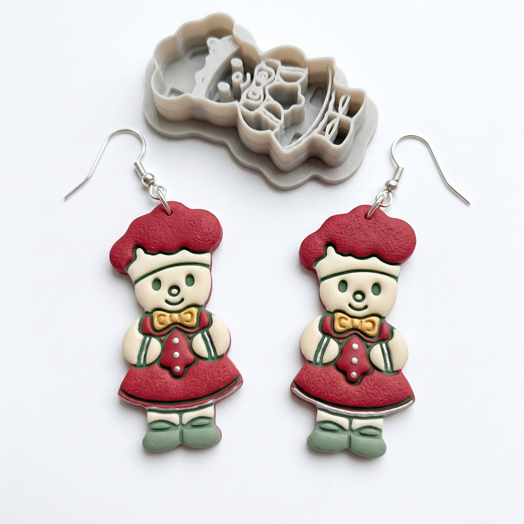 Gingerbread Girl with Christmas Cookie Polymer Clay Cutter | Festive Tool