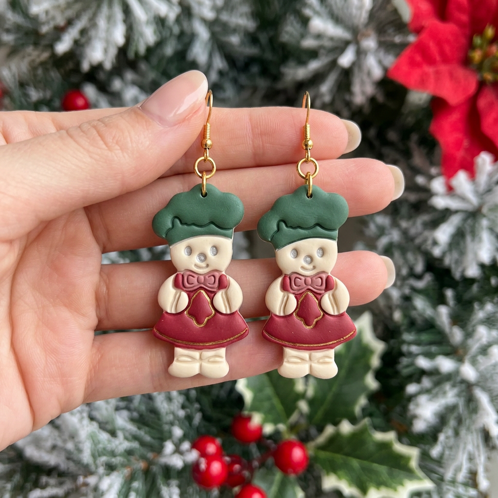 Gingerbread Girl with Christmas Cookie Polymer Clay Cutter | Festive Tool