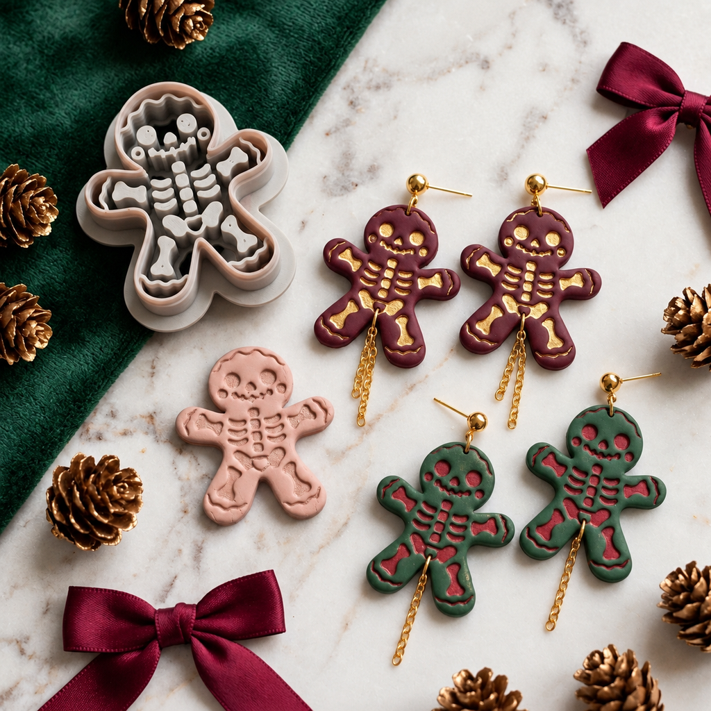 Gingerbread Skeleton Polymer Clay Cutter | Funny Christmas Earring Tool